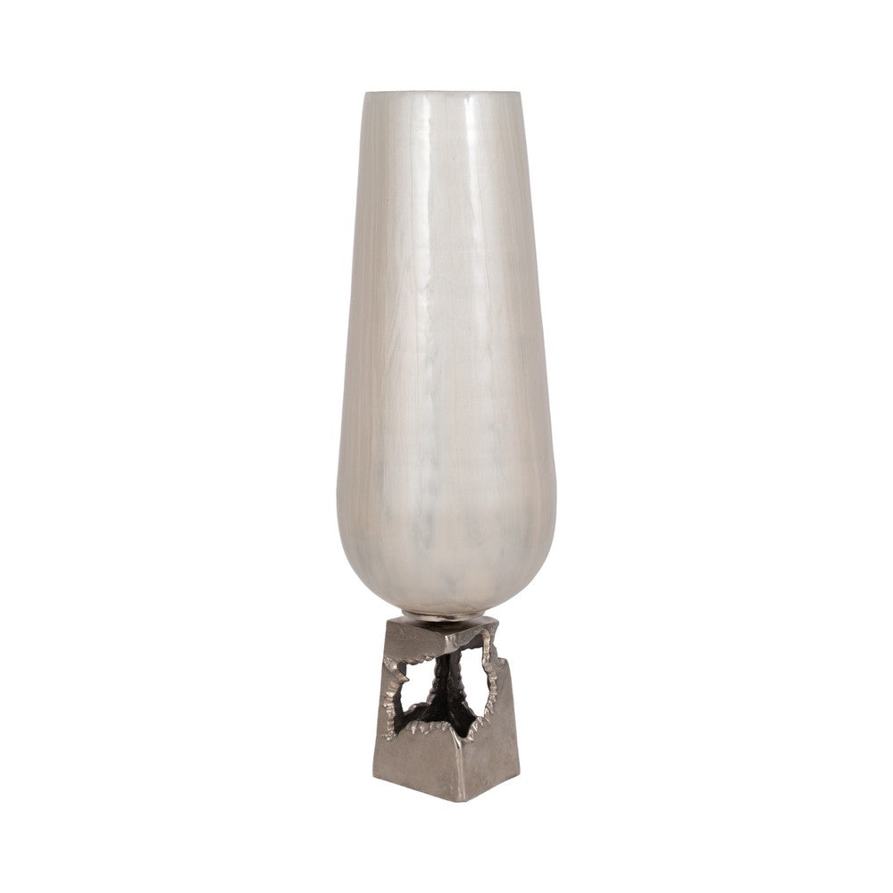 Esau Tall Decorative Vase | 26" Tapered Glass Body | Pearl White