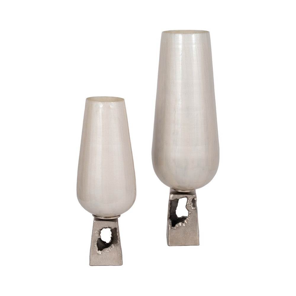 Esau Tall Decorative Vase | 26" Tapered Glass Body | Pearl White