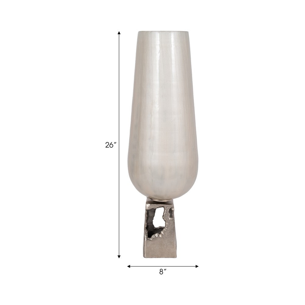 Esau Tall Decorative Vase | 26" Tapered Glass Body | Pearl White