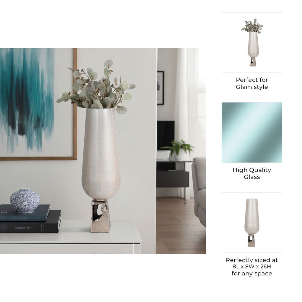 Esau Tall Decorative Vase | 26" Tapered Glass Body | Pearl White