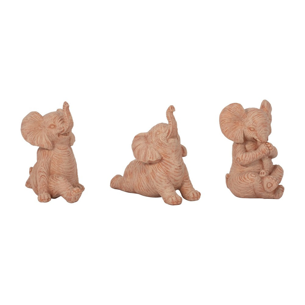 Tabletop Decor | Yoga Elephant Set of 3 | Stonelike Brown Polyresin 6 5"