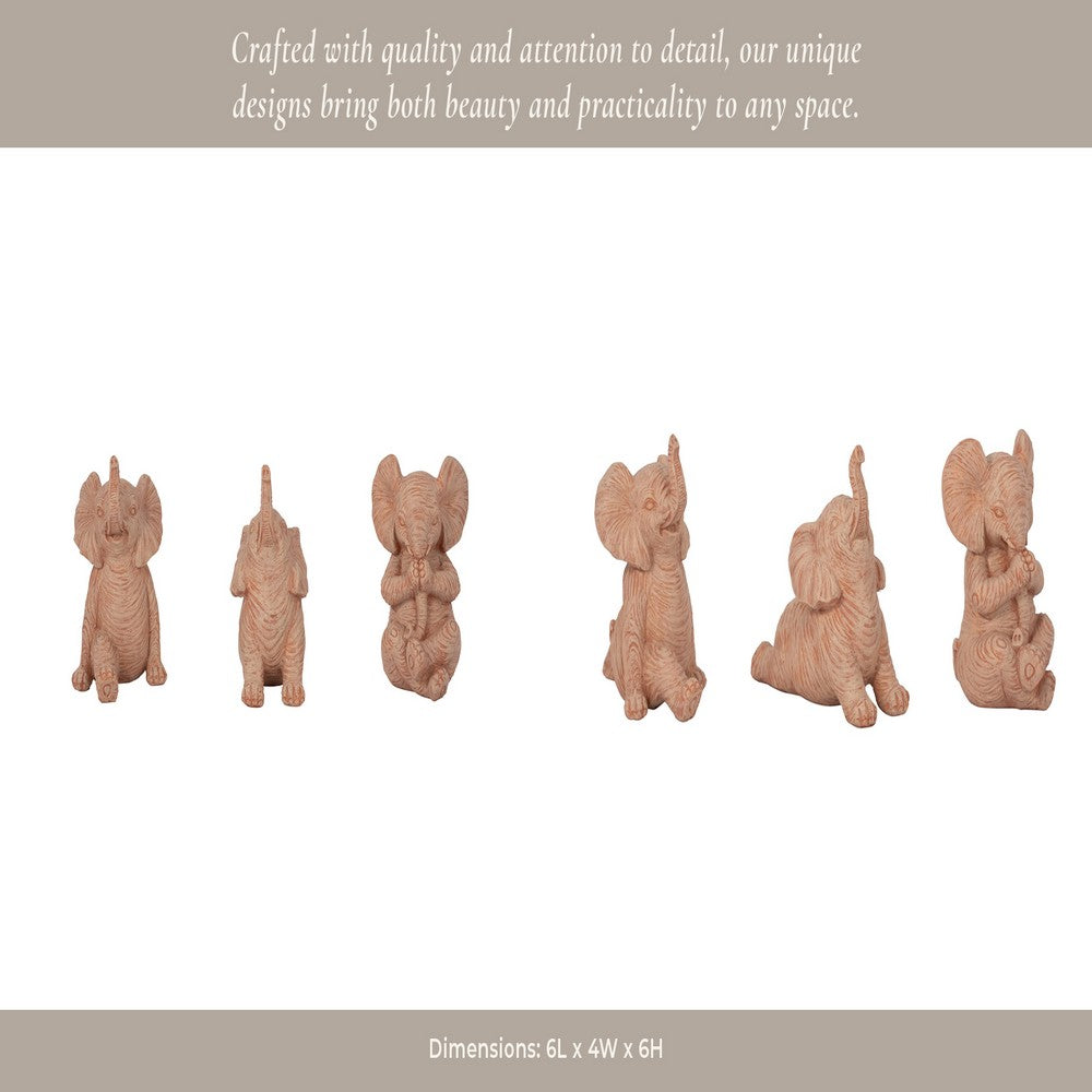 Tabletop Decor | Yoga Elephant Set of 3 | Stonelike Brown Polyresin 6 5"