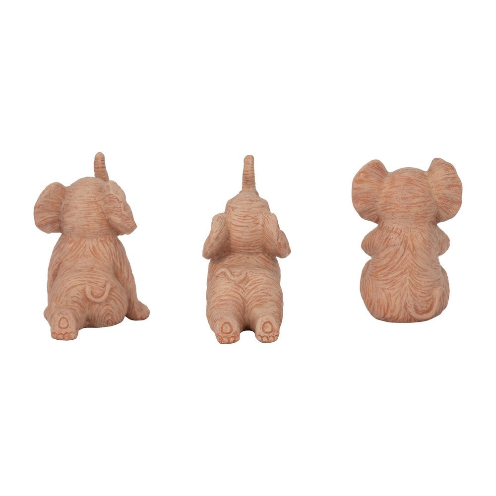 Tabletop Decor | Yoga Elephant Set of 3 | Stonelike Brown Polyresin 6 5"