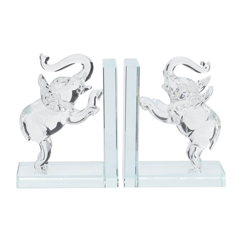 Decorative Accent Elephant Bookend Set of 2 | Frosted Clear Crystal SBH-17361