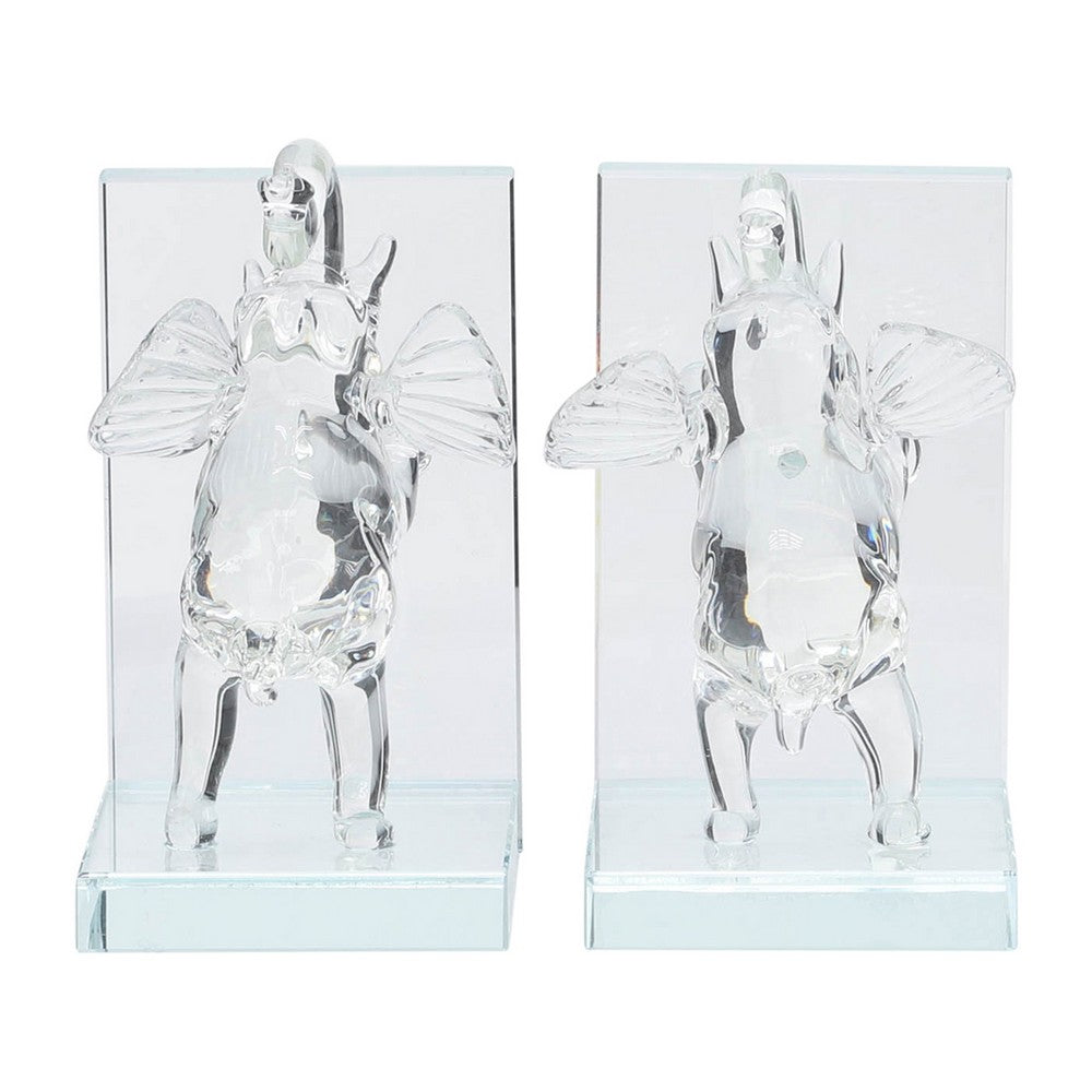 Decorative Accent Elephant Bookend Set of 2 | Frosted Clear Crystal