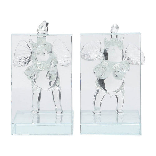 Decorative Accent Elephant Bookend Set of 2 | Frosted Clear Crystal