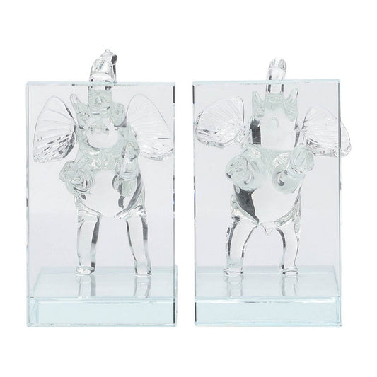 Decorative Accent Elephant Bookend Set of 2 | Frosted Clear Crystal