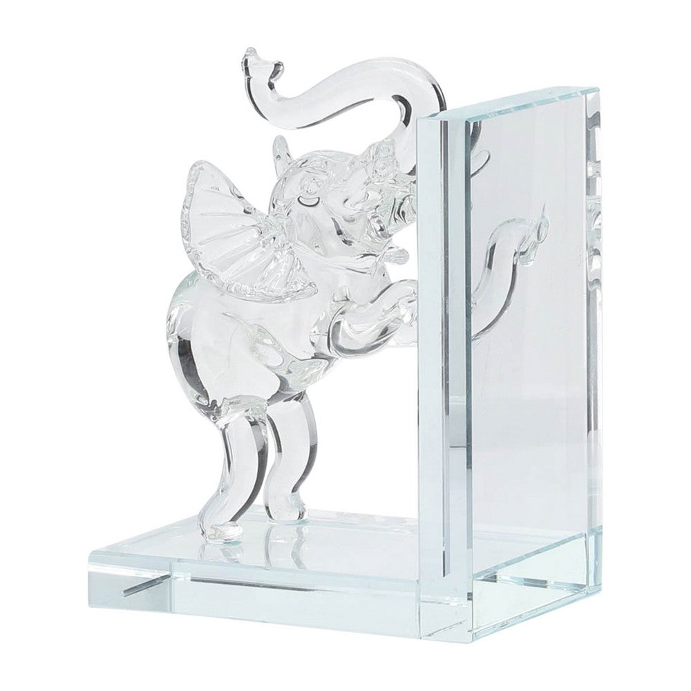Decorative Accent Elephant Bookend Set of 2 | Frosted Clear Crystal