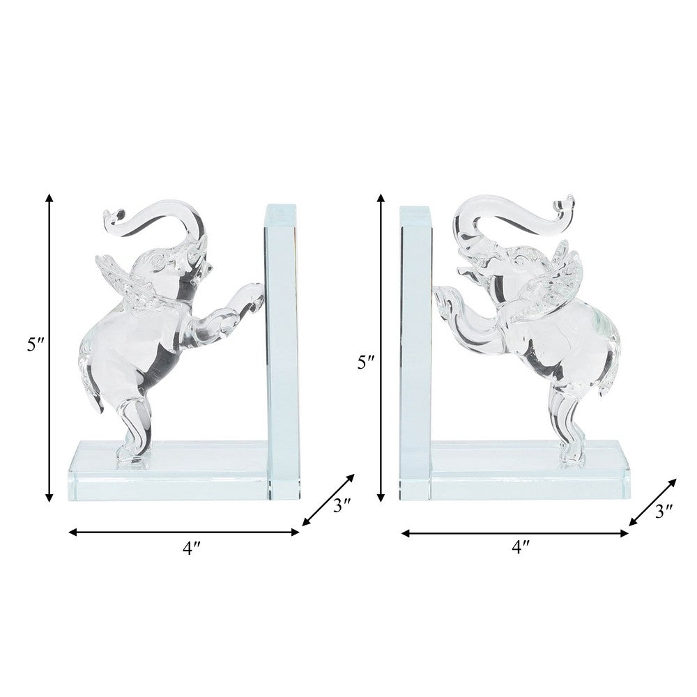 Decorative Accent Elephant Bookend Set of 2 | Frosted Clear Crystal