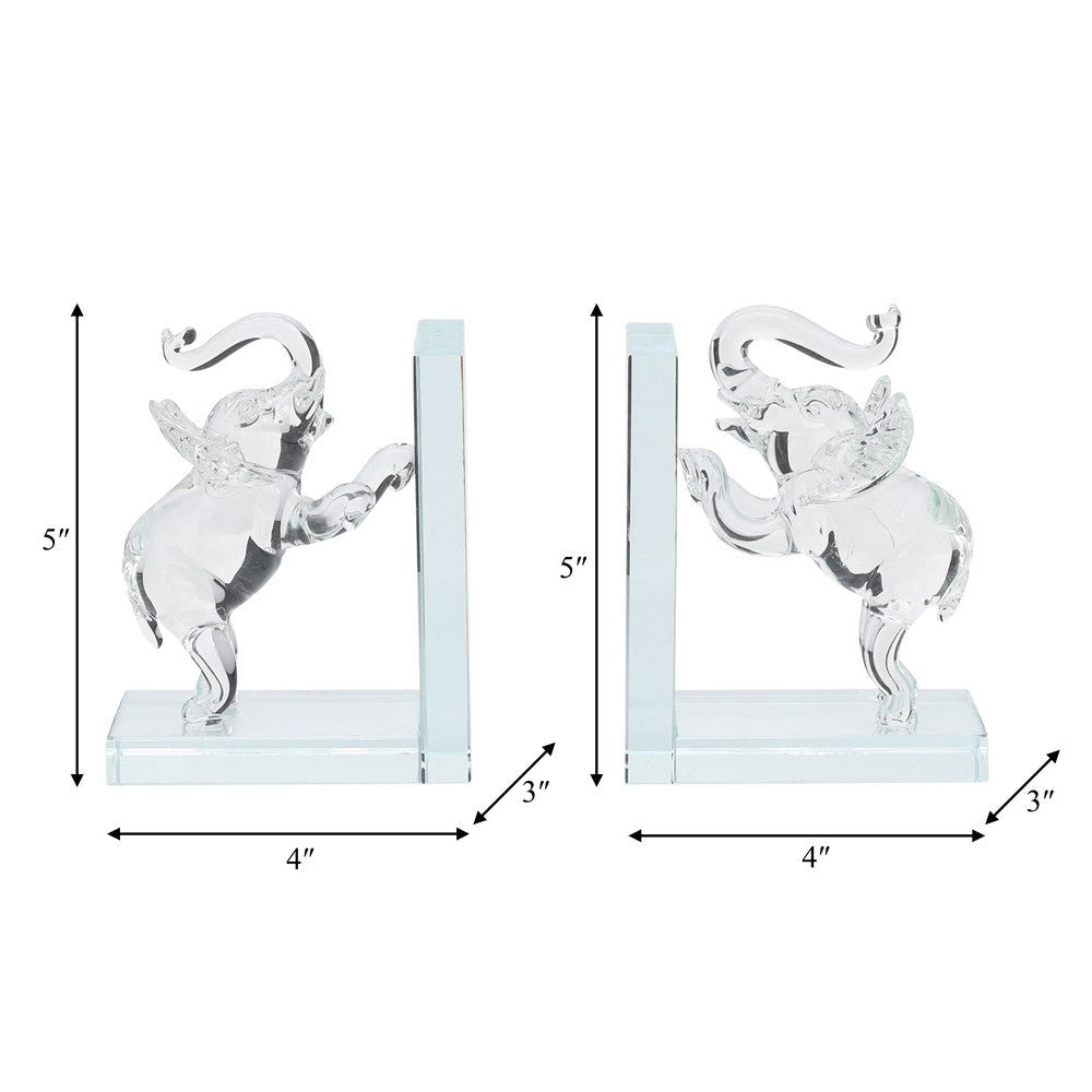 Decorative Accent Elephant Bookend Set of 2 | Frosted Clear Crystal SBH-17361