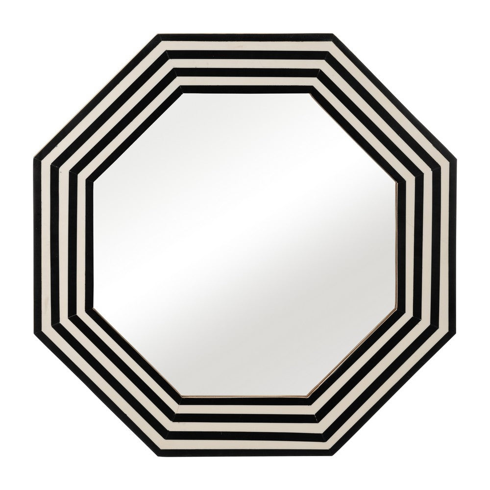 24x24 Resin Octagon Beauty Mirror | Black & White Lined Border | Modern