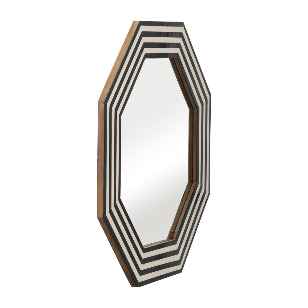 24x24 Resin Octagon Beauty Mirror | Black & White Lined Border | Modern