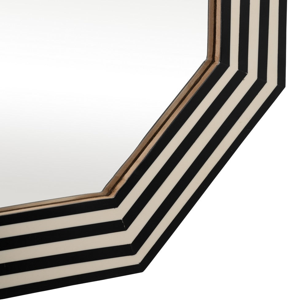 24x24 Resin Octagon Beauty Mirror | Black & White Lined Border | Modern