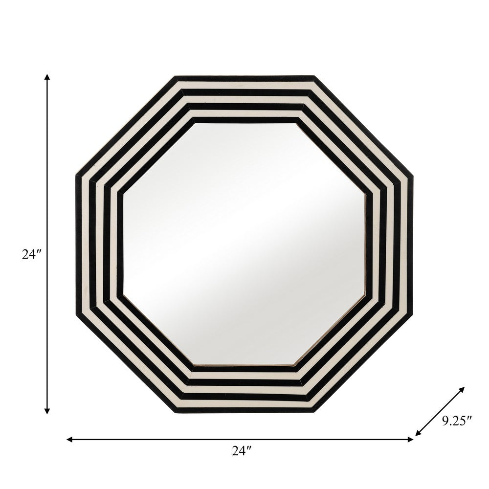 24x24 Resin Octagon Beauty Mirror | Black & White Lined Border | Modern