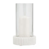 11" Candle Holder w Glass Hurricane Style | White Marble Base