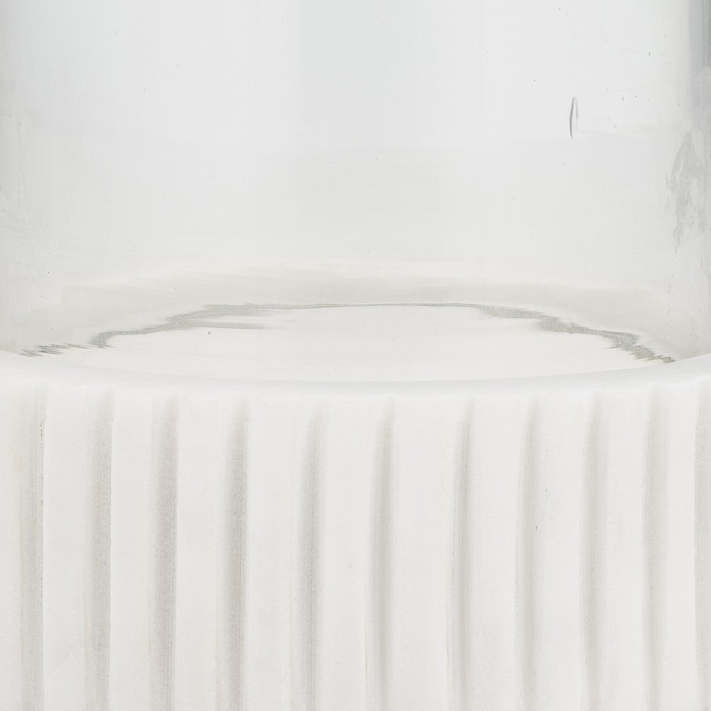 11" Candle Holder w Glass Hurricane Style | White Marble Base