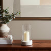 11" Candle Holder w Glass Hurricane Style | White Marble Base