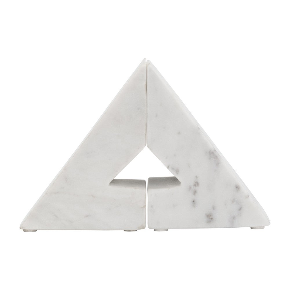 Decorative Bookends Set of 2 | Geometric Right Triangle | White Marble