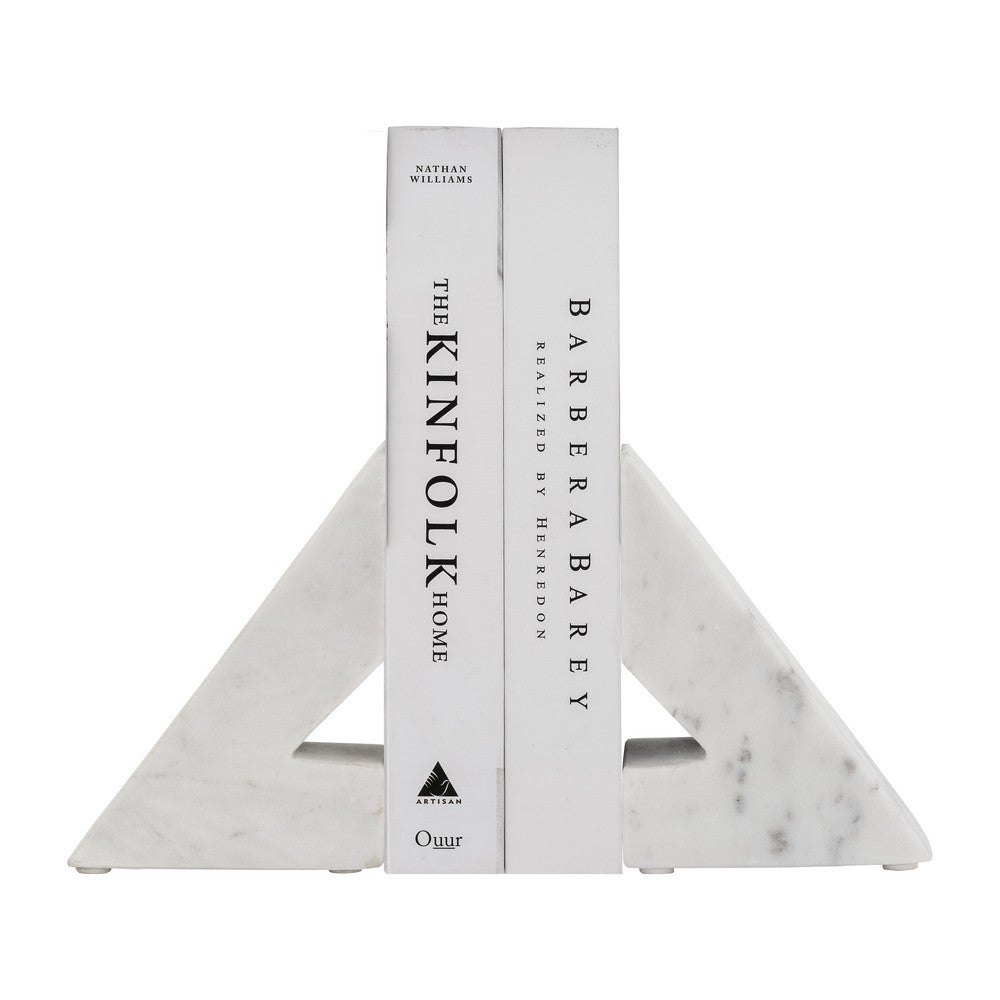 Decorative Bookends Set of 2 | Geometric Right Triangle | White Marble