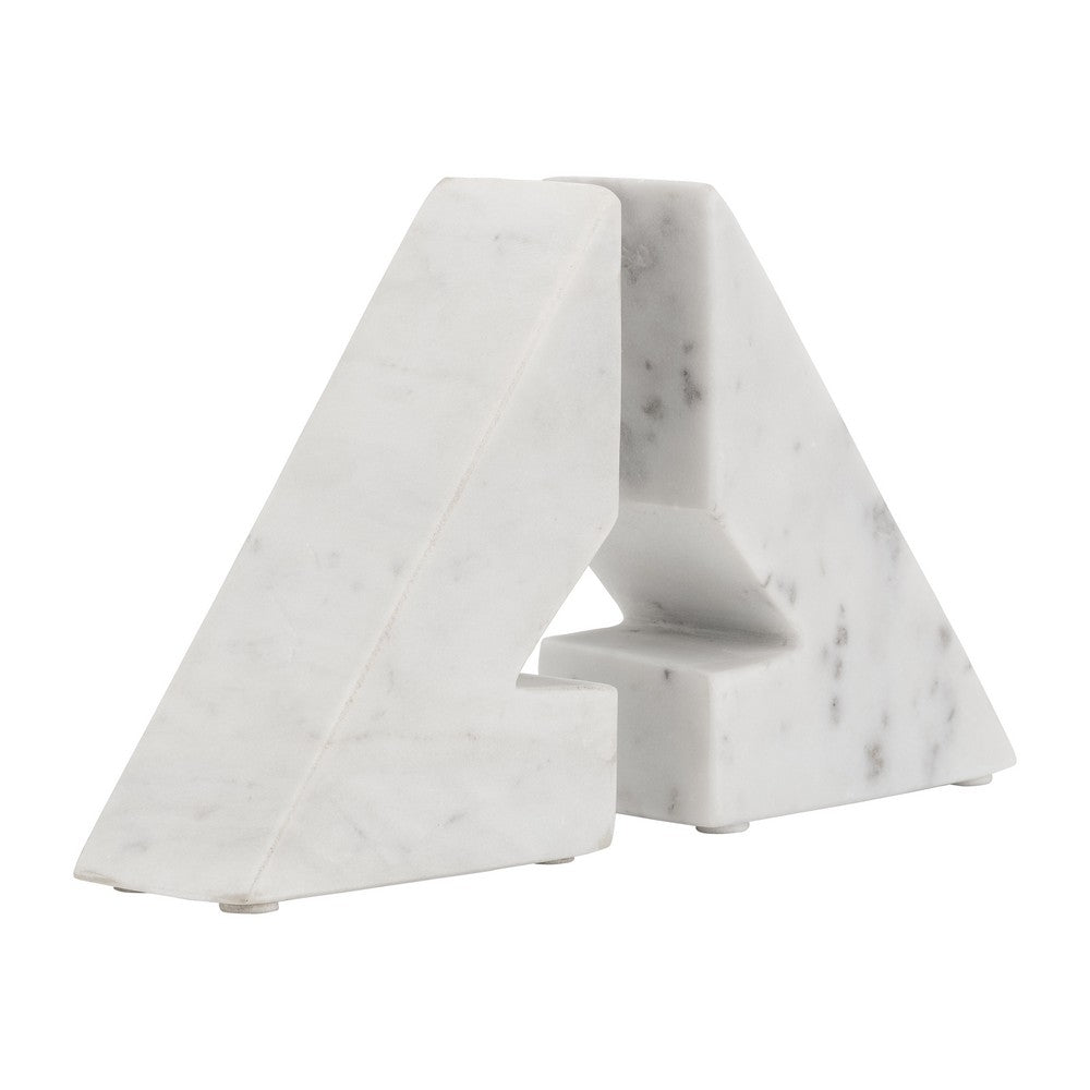 Decorative Bookends Set of 2 | Geometric Right Triangle | White Marble