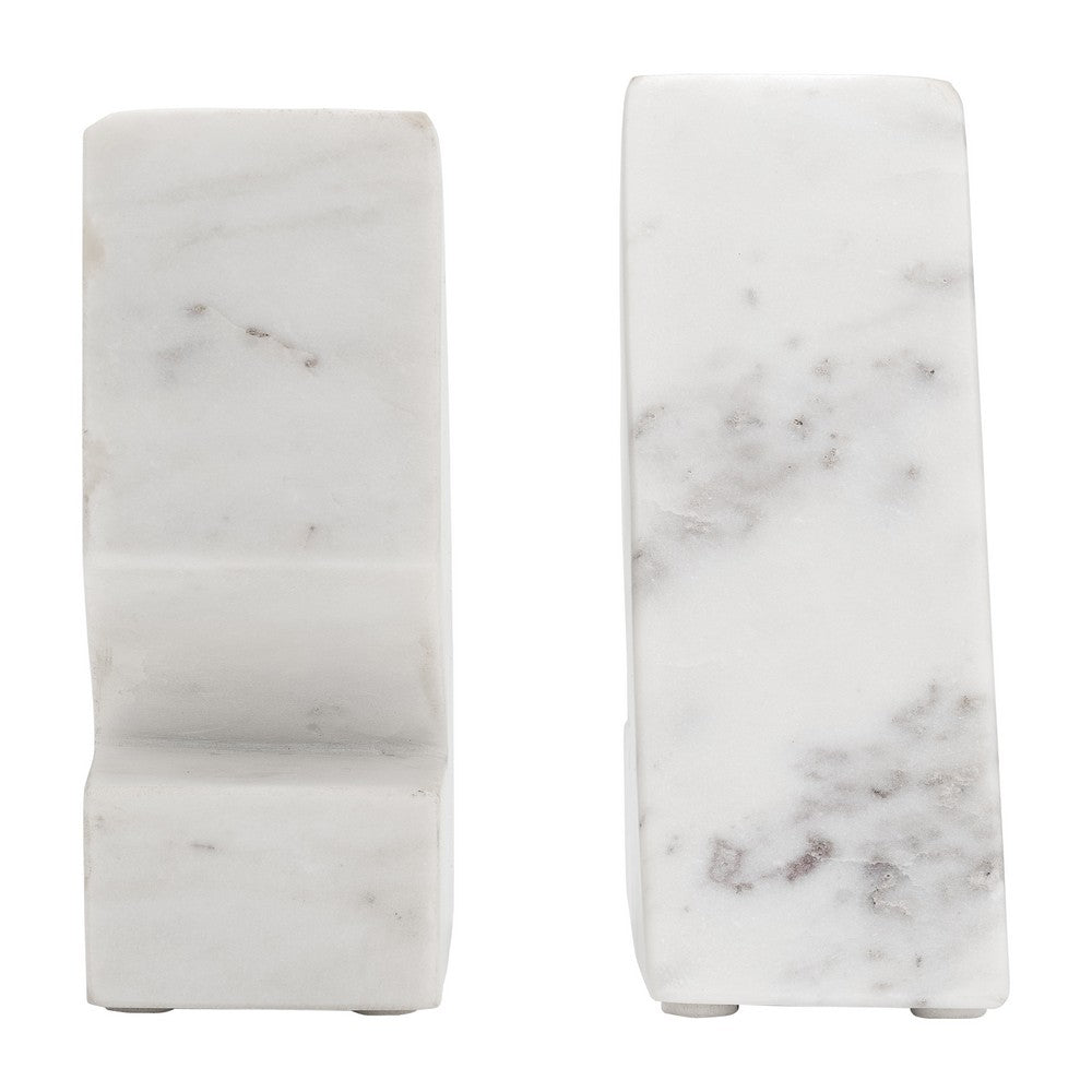 Decorative Bookends Set of 2 | Geometric Right Triangle | White Marble