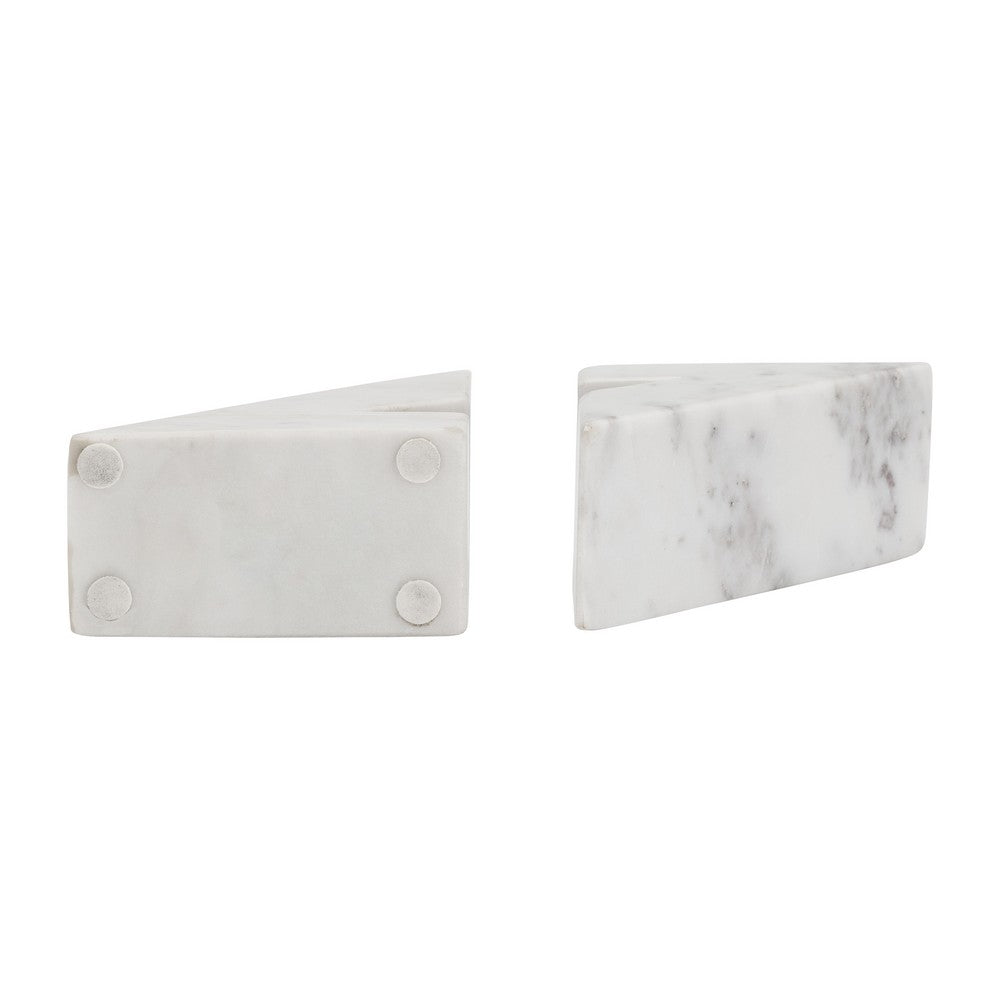 Decorative Bookends Set of 2 | Geometric Right Triangle | White Marble