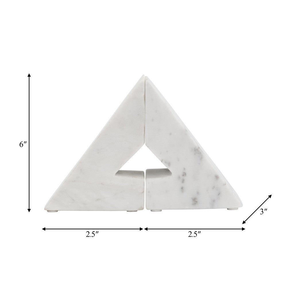 Decorative Bookends Set of 2 | Geometric Right Triangle | White Marble