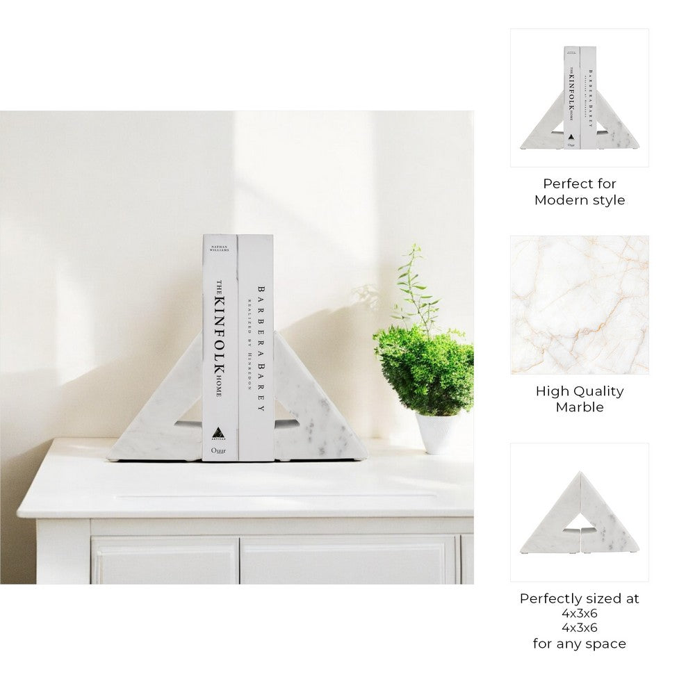 Decorative Bookends Set of 2 | Geometric Right Triangle | White Marble