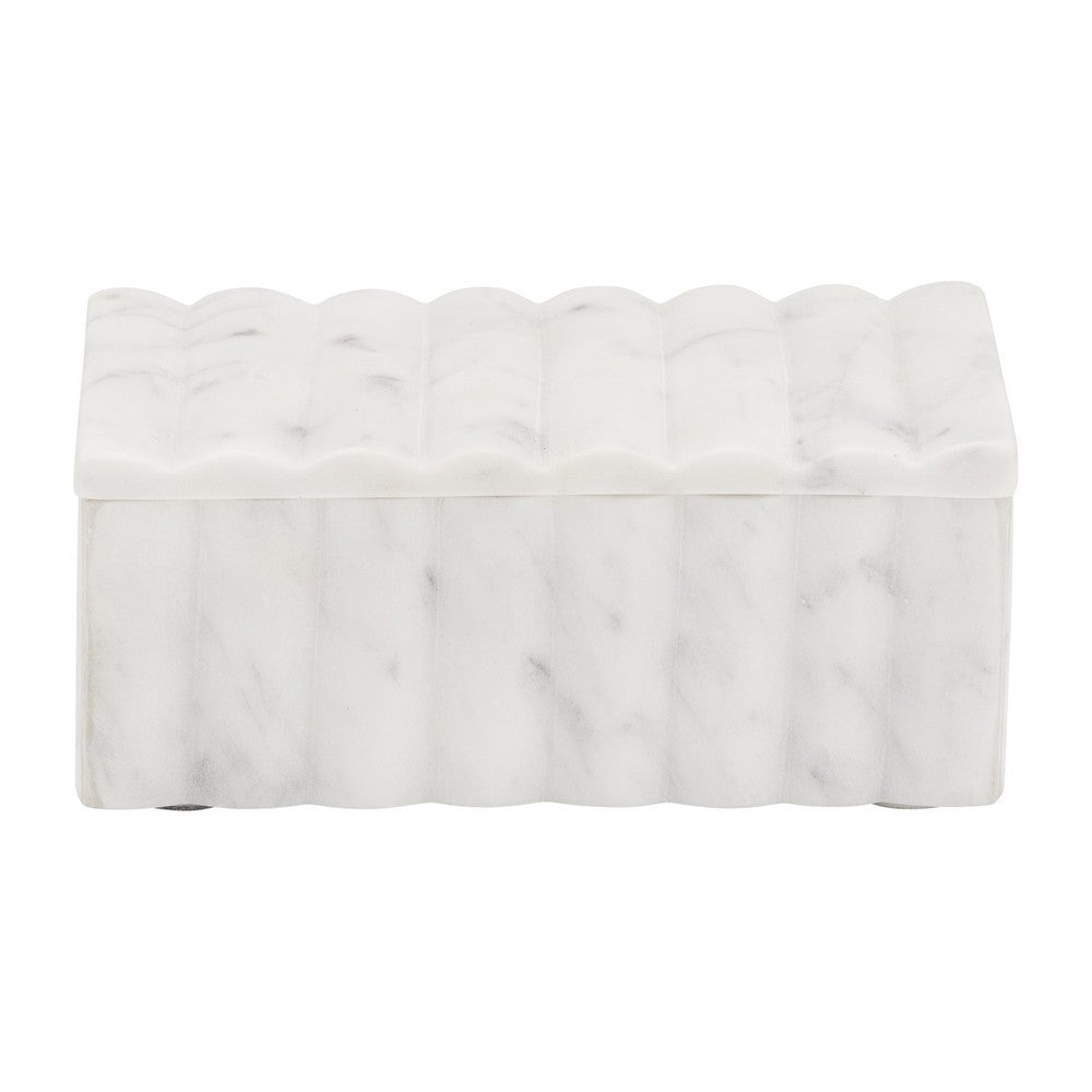 Poppy Decorative Storage Box with Lid | Natural White Ridged Marble 7"