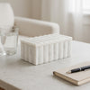 Poppy Decorative Storage Box with Lid | Natural White Ridged Marble 7"