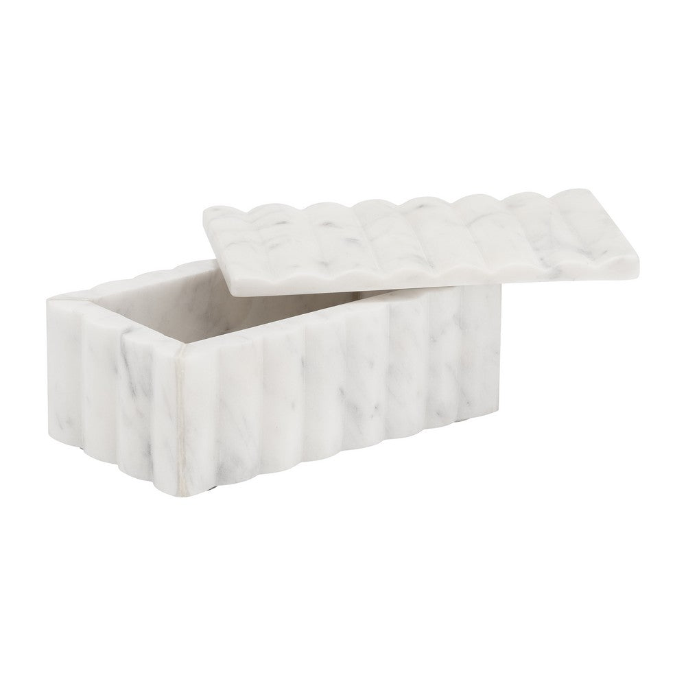Poppy Decorative Storage Box with Lid | Natural White Ridged Marble 7"
