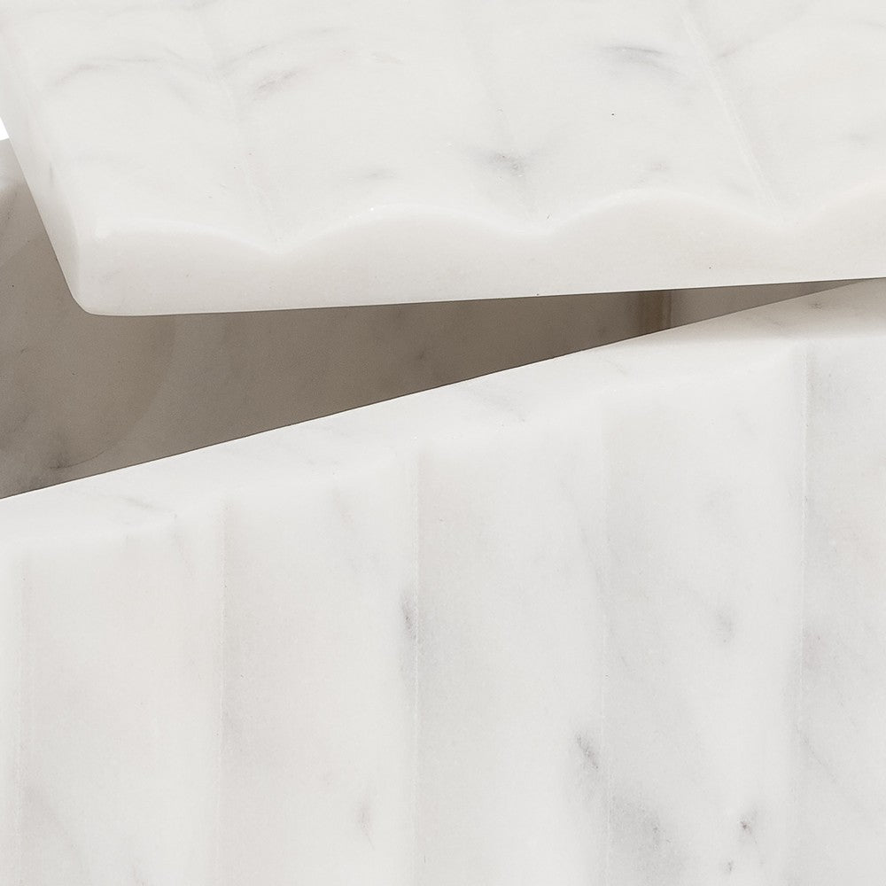 Poppy Decorative Storage Box with Lid | Natural White Ridged Marble 7"