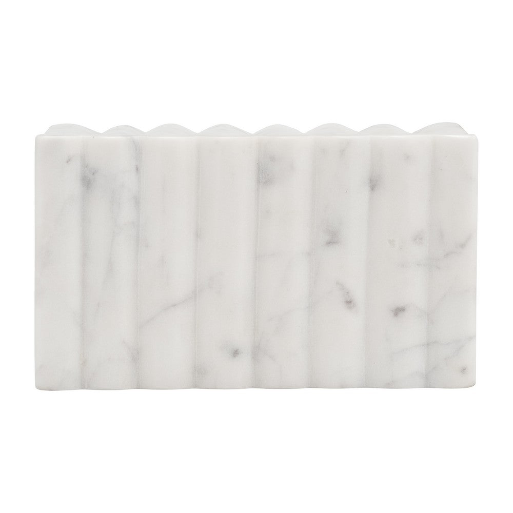Poppy Decorative Storage Box with Lid | Natural White Ridged Marble 7"