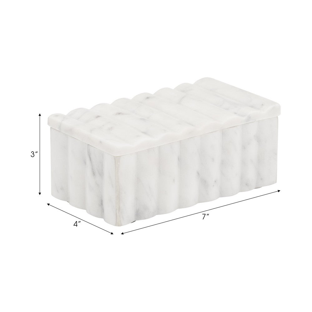 Poppy Decorative Storage Box with Lid | Natural White Ridged Marble 7"