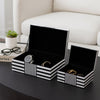 Contemporary Wood Storage Box Set of 2 | White & Black Stripes