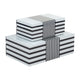 Contemporary Wood Storage Box Set of 2 | White & Black Stripes