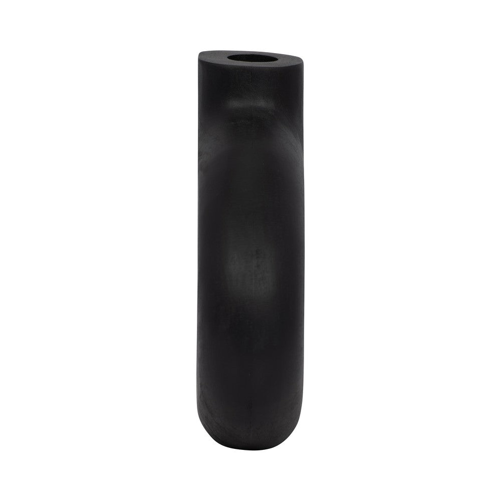 Antique Flower Vase Decor | Geometric Cutout | 10" Black Mango Wood