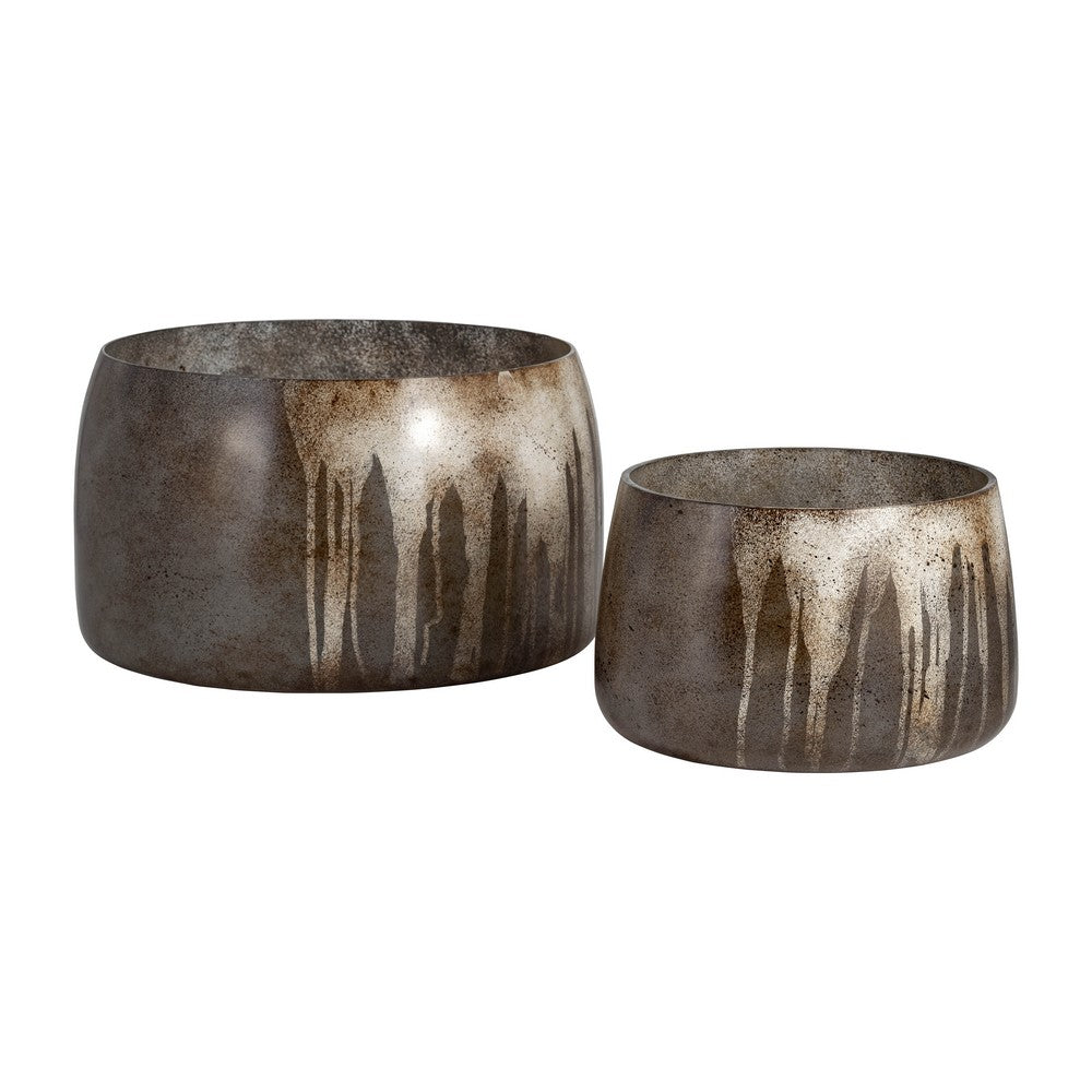 Decorative Bowl Set of 2 | Round Silhouette Abstract Pattern | Bronze Glass