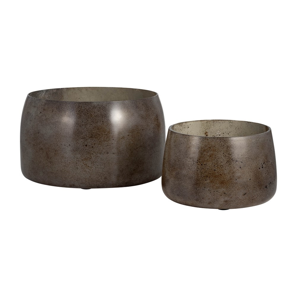 Decorative Bowl Set of 2 | Round Silhouette Abstract Pattern | Bronze Glass