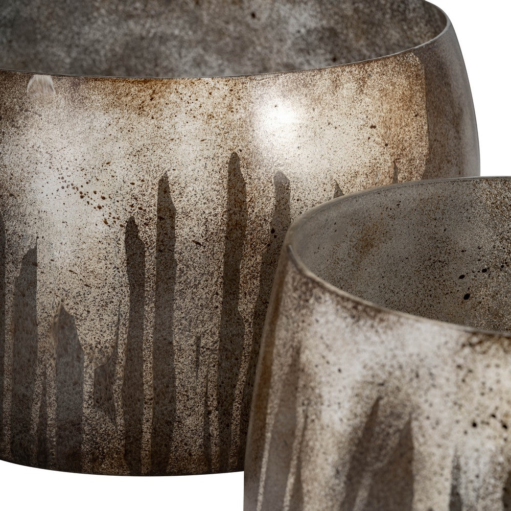 Decorative Bowl Set of 2 | Round Silhouette Abstract Pattern | Bronze Glass