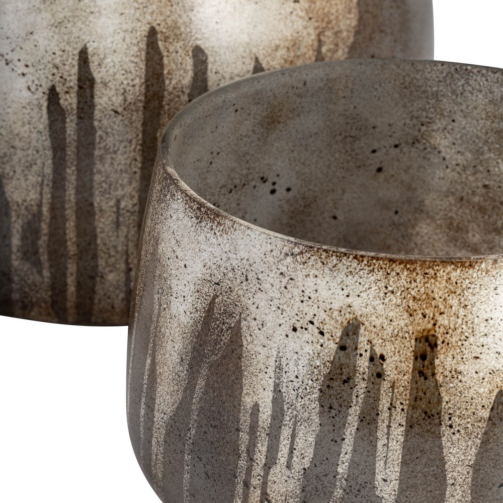 Decorative Bowl Set of 2 | Round Silhouette Abstract Pattern | Bronze Glass