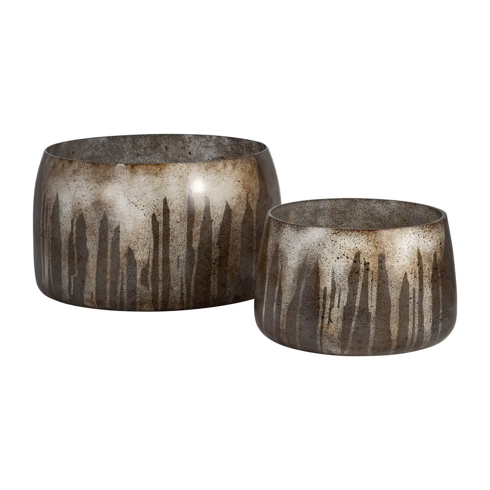 Decorative Bowl Set of 2 | Round Silhouette Abstract Pattern | Bronze Glass SBH-17572-04