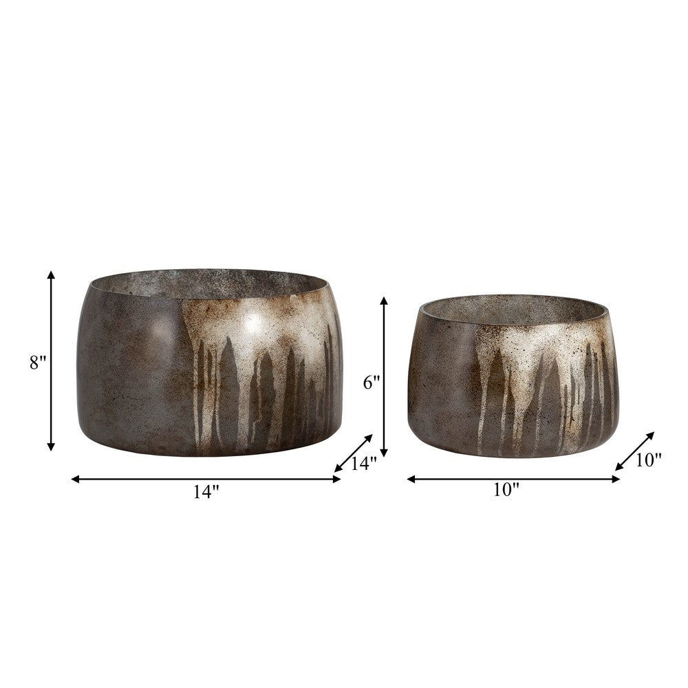 Decorative Bowl Set of 2 | Round Silhouette Abstract Pattern | Bronze Glass