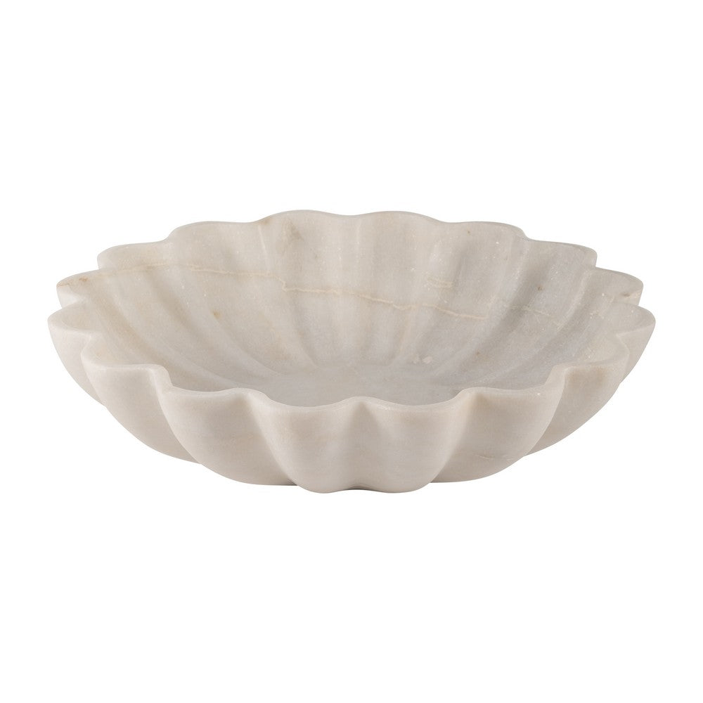 Mossy Decorative Bowl | Shell-Shaped Design | 12" White Textured Marble