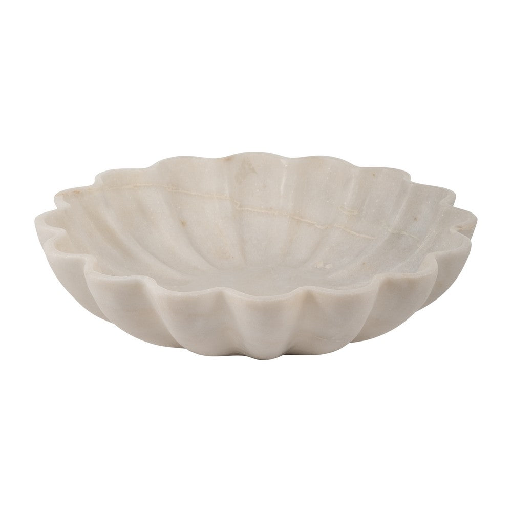Mossy Decorative Bowl | Shell-Shaped Design | 12" White Textured Marble