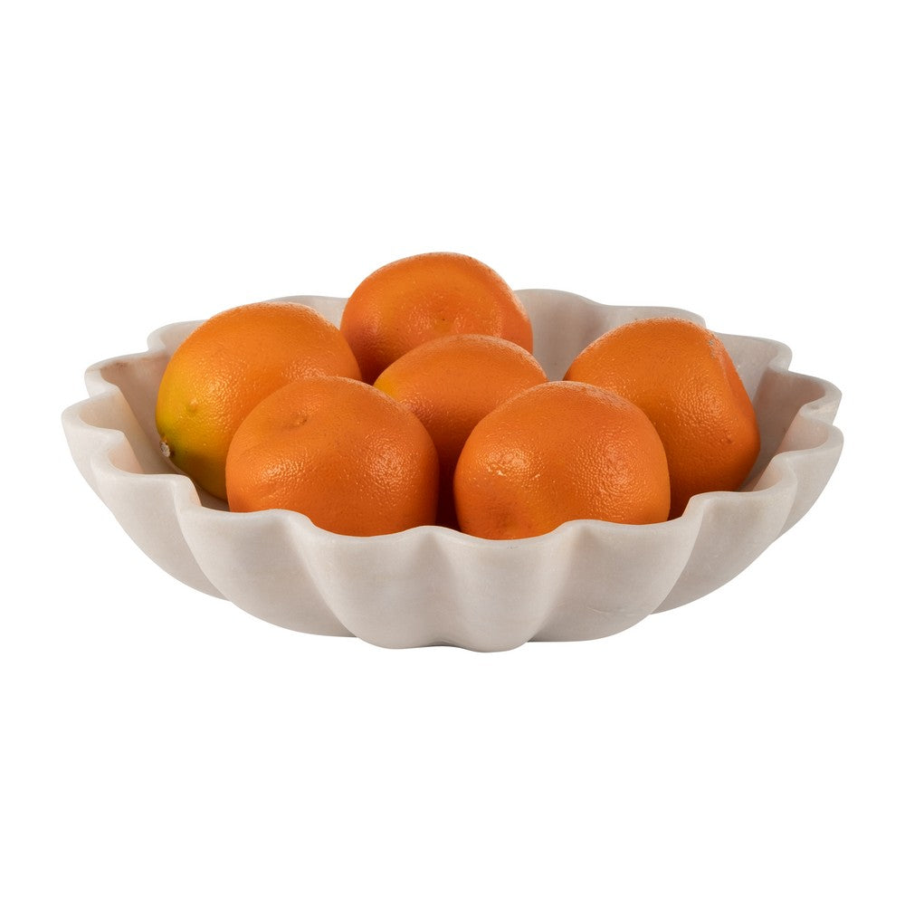 Mossy Decorative Bowl | Shell-Shaped Design | 12" White Textured Marble