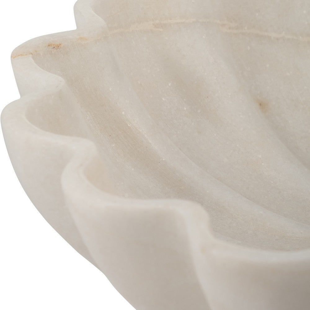 Mossy Decorative Bowl | Shell-Shaped Design | 12" White Textured Marble