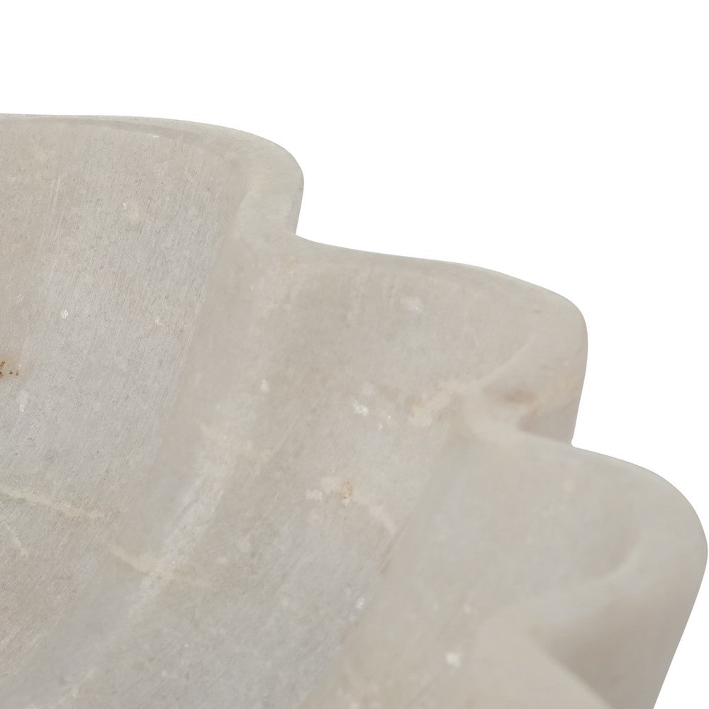 Mossy Decorative Bowl | Shell-Shaped Design | 12" White Textured Marble