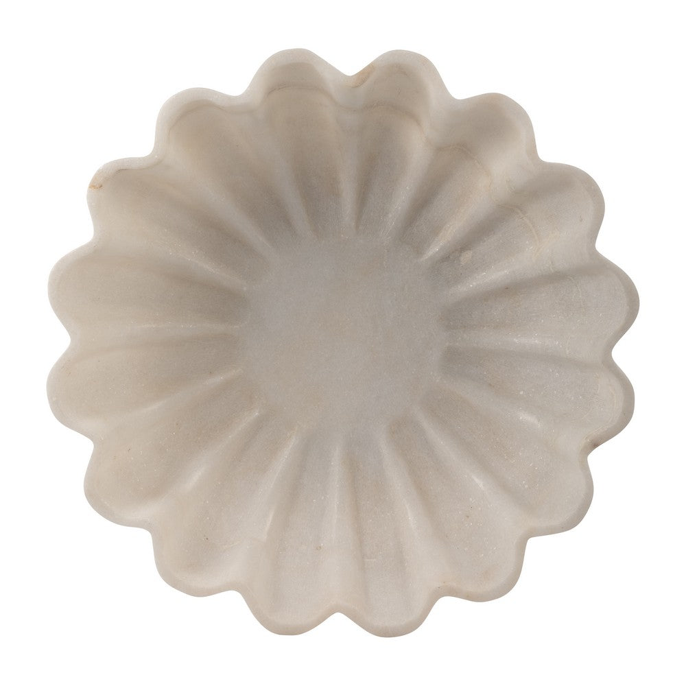 Mossy Decorative Bowl | Shell-Shaped Design | 12" White Textured Marble