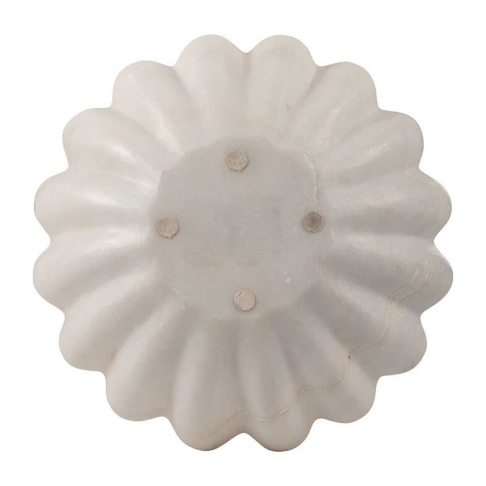 Mossy Decorative Bowl | Shell-Shaped Design | 12" White Textured Marble